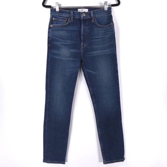 NWT RE/DONE Originals HighRise Ankle Crop Button Fly Jeans Midnight Blue Size 26 - Picture 1 of 13